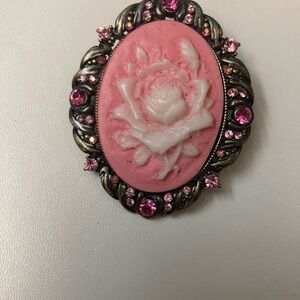 Pink and White Floral Cameo Brooch